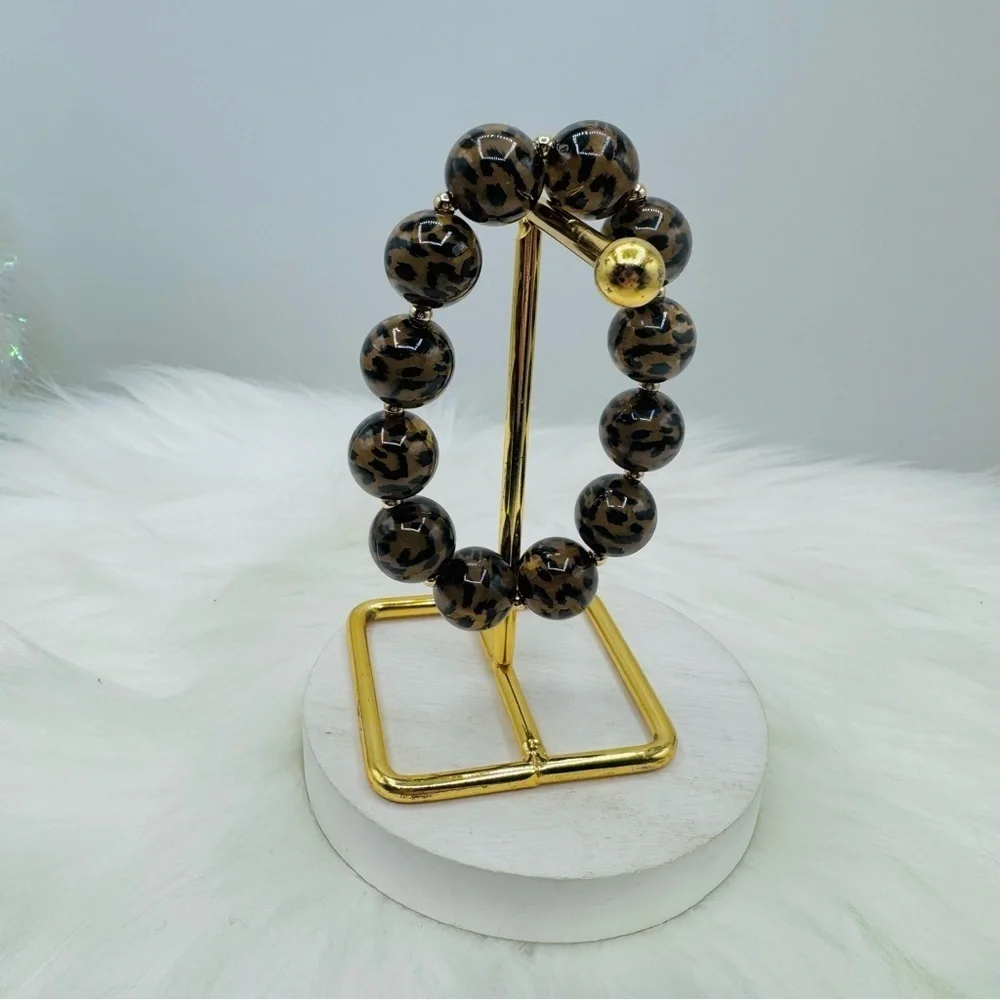 Leopard Print 12mm Beaded Bracelet